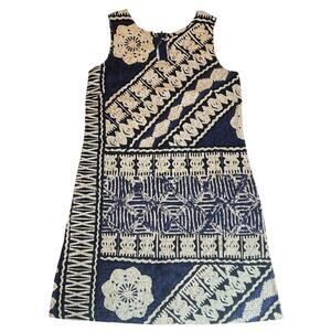 VINTAGE Hilo Hattie Women Dress 10 Navy Geometric Shift Sleeveless Knee Length